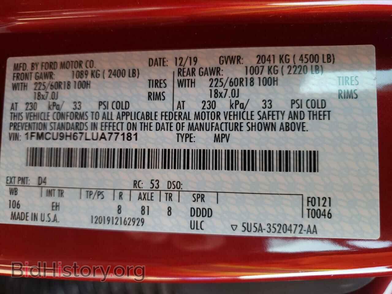 2020 FORD ESCAPE - VIN: 1FMCU9H67LUA77181 - Photo 10