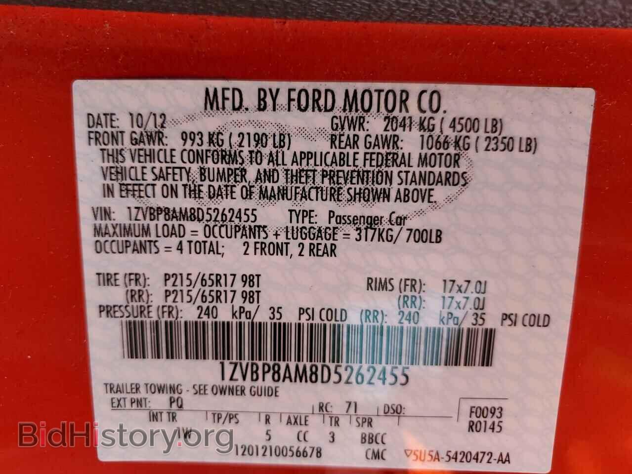 2013 FORD MUSTANG - VIN: 1ZVBP8AM8D5262455 - Фото 10