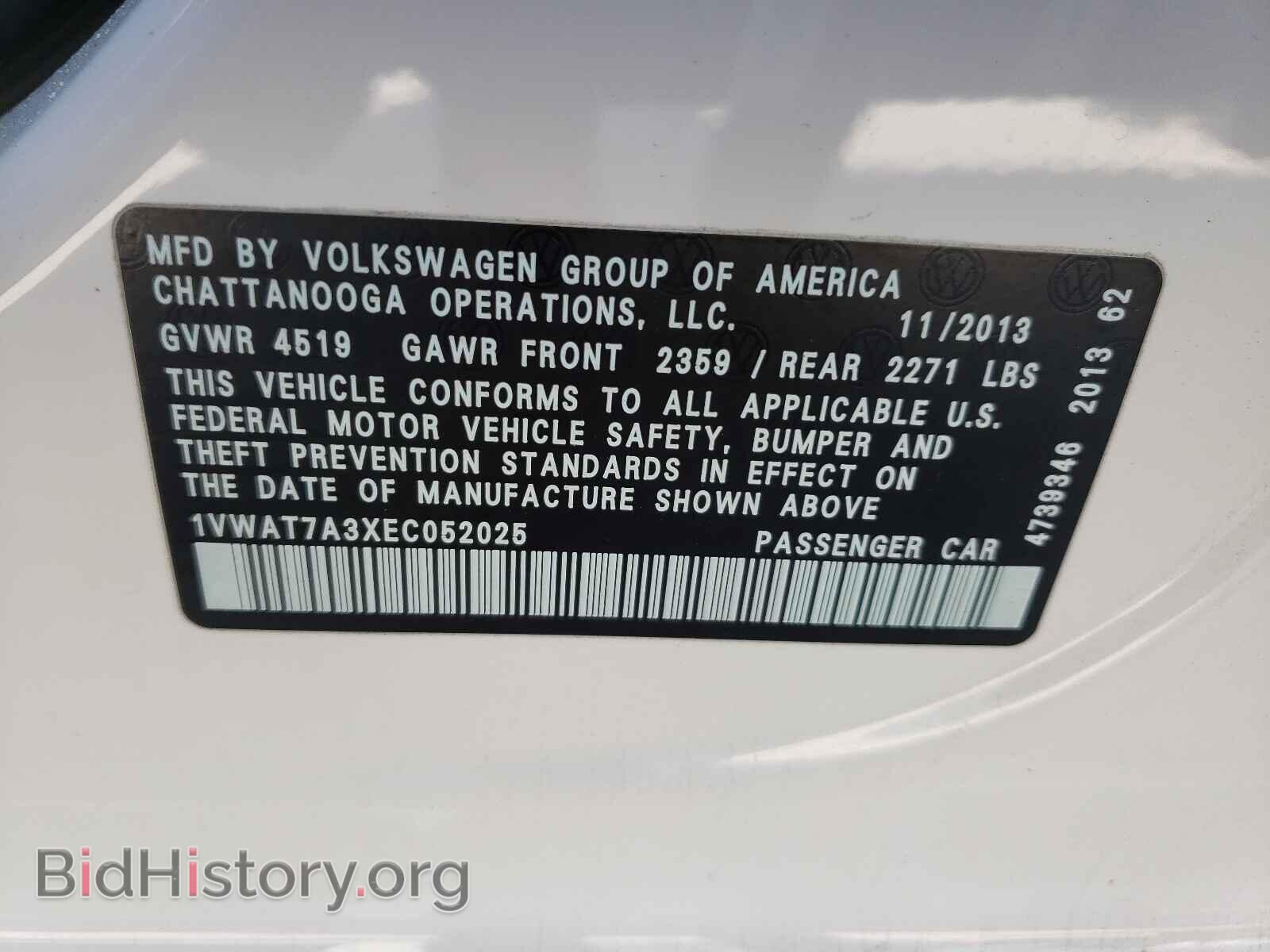 2014 VOLKSWAGEN PASSAT - VIN: 1VWAT7A3XEC052025 - Фото 10