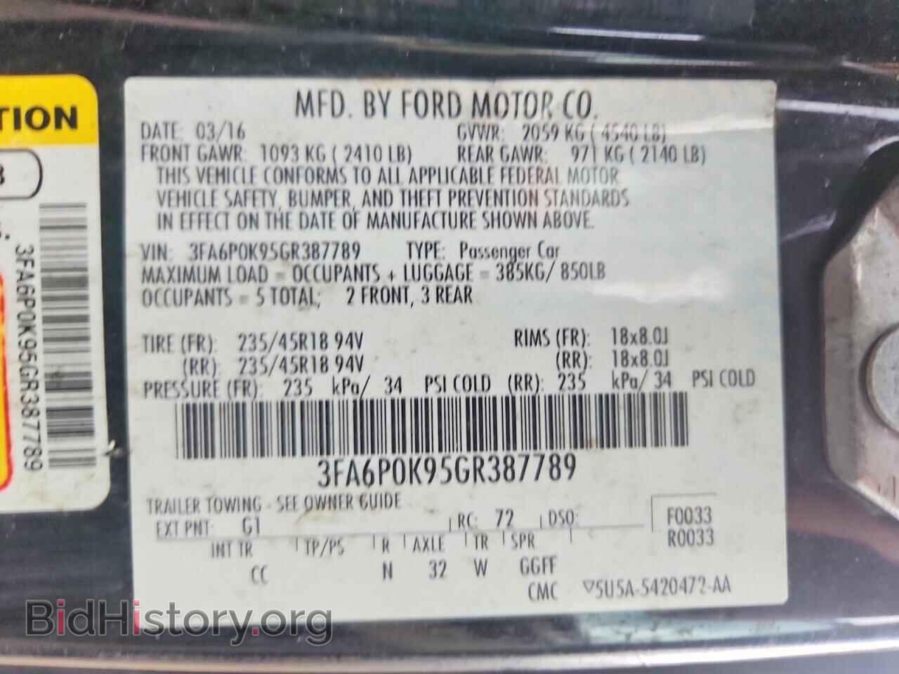 2016 FORD FUSION - VIN: 3FA6P0K95GR387789 - Photo 12