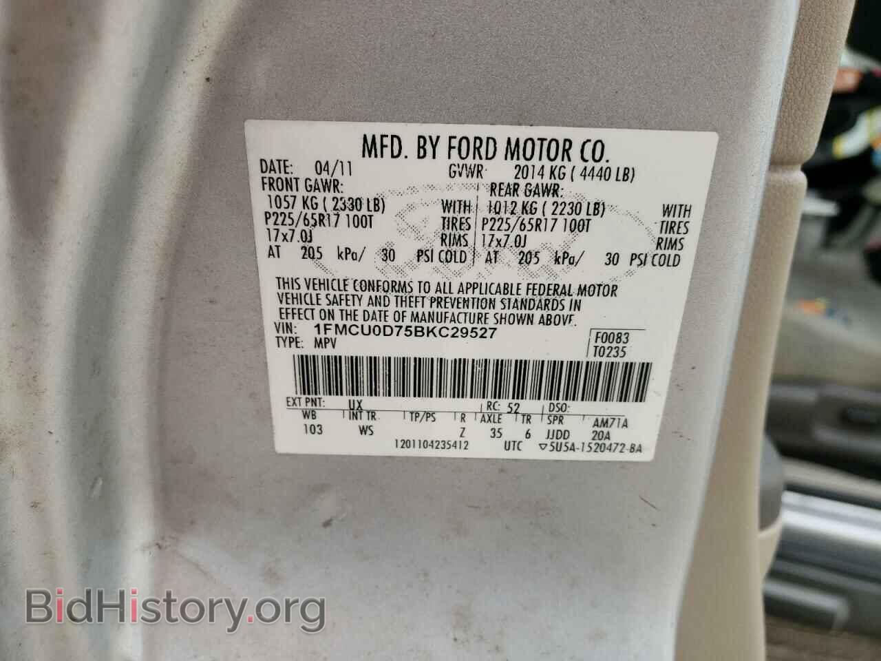 2011 FORD ESCAPE - VIN: 1FMCU0D75BKC29527 - Фото 10