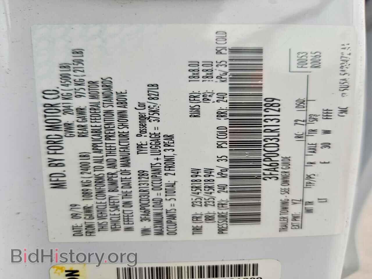 2020 FORD FUSION - VIN: 3FA6P0CD3LR131289 - Photo 13