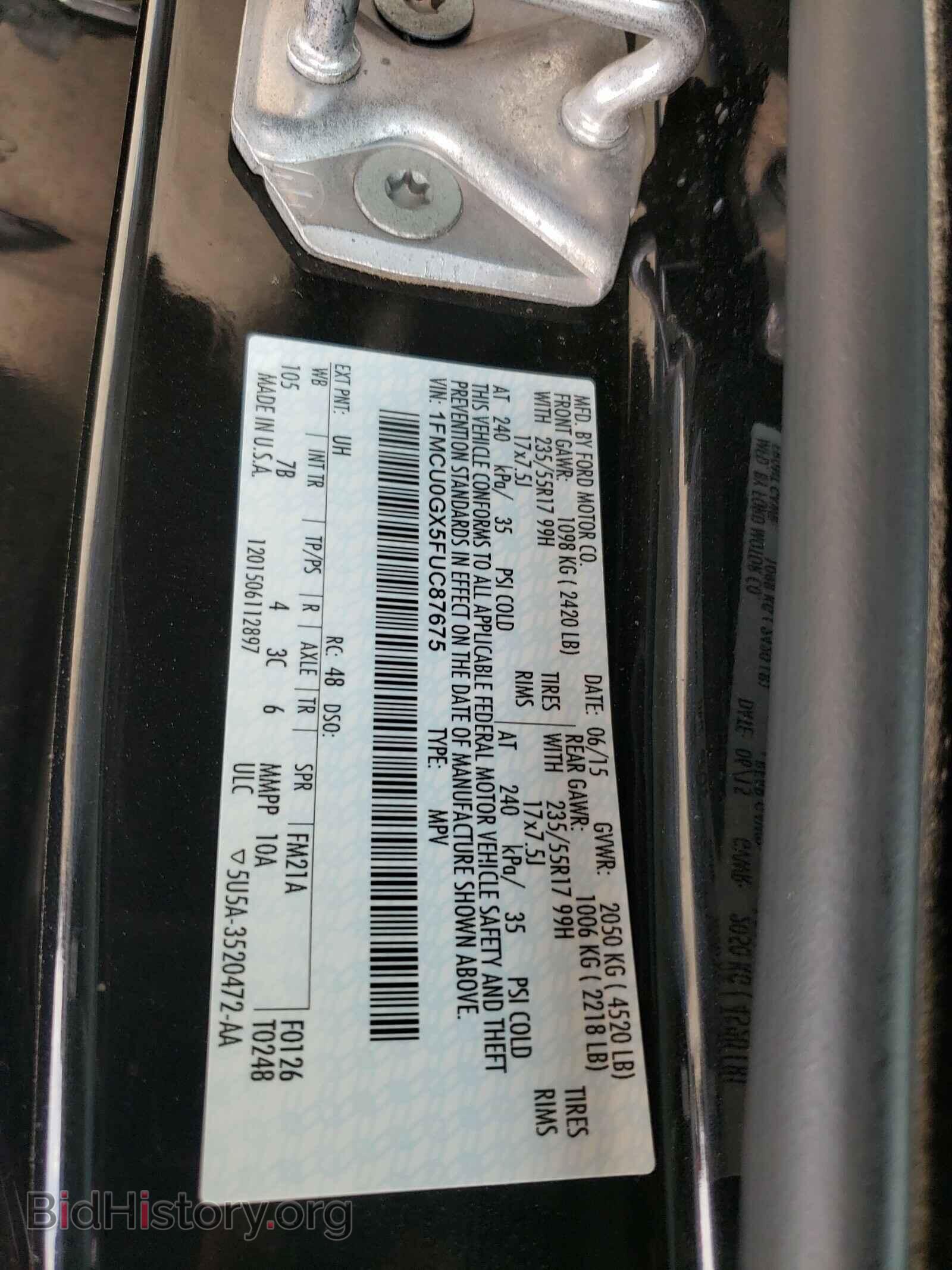 2015 FORD ESCAPE - VIN: 1FMCU0GX5FUC87675 - Фото 10