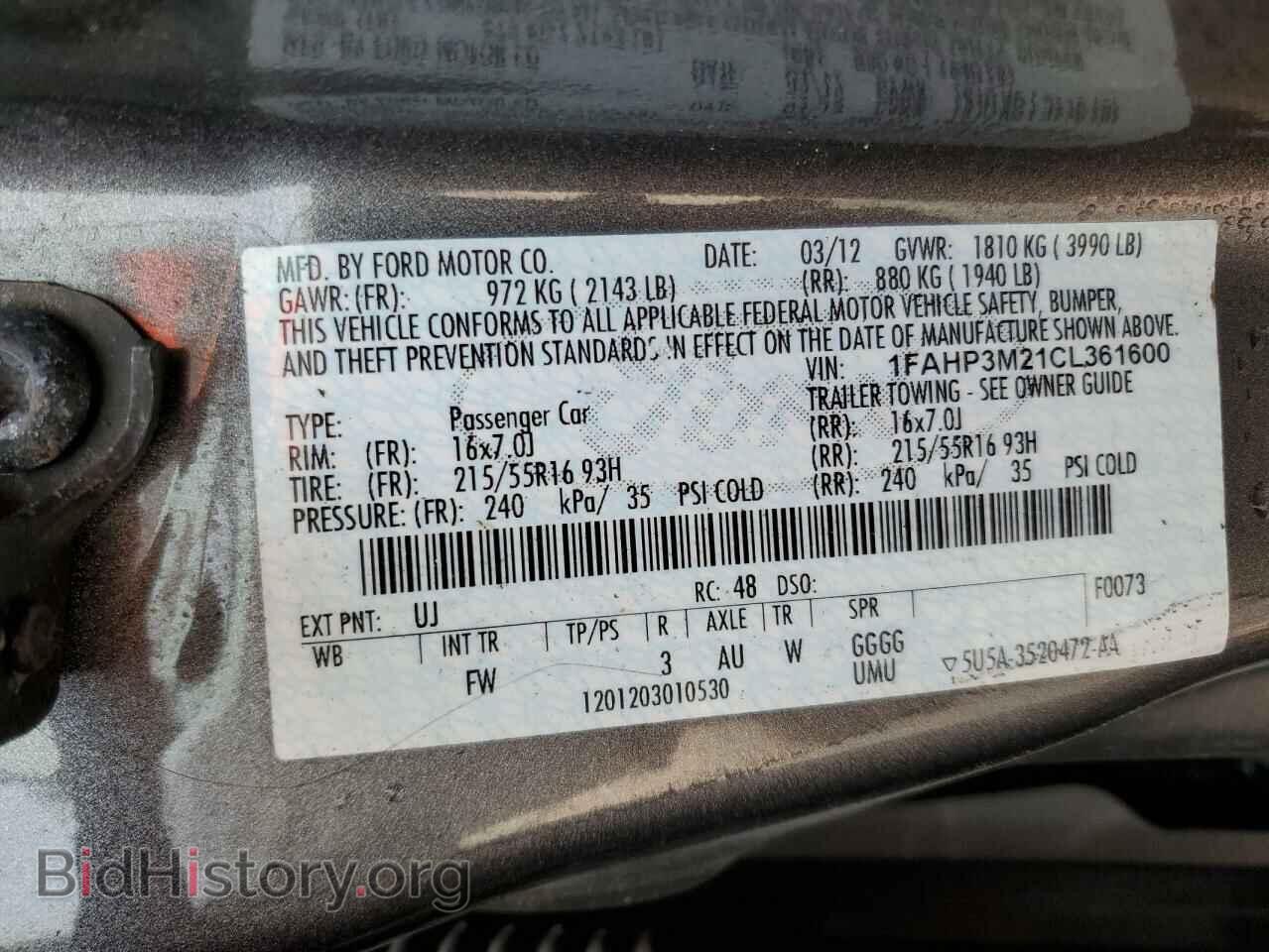 2012 FORD FOCUS - VIN: 1FAHP3M21CL361600 - Фото 12
