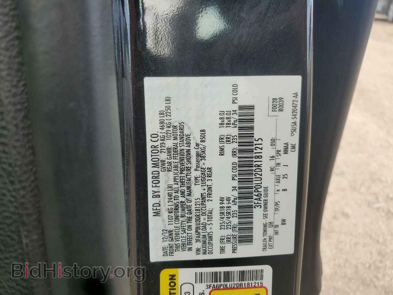 2013 FORD FUSION - VIN: 3FA6P0LU2DR181215 - Фото 12