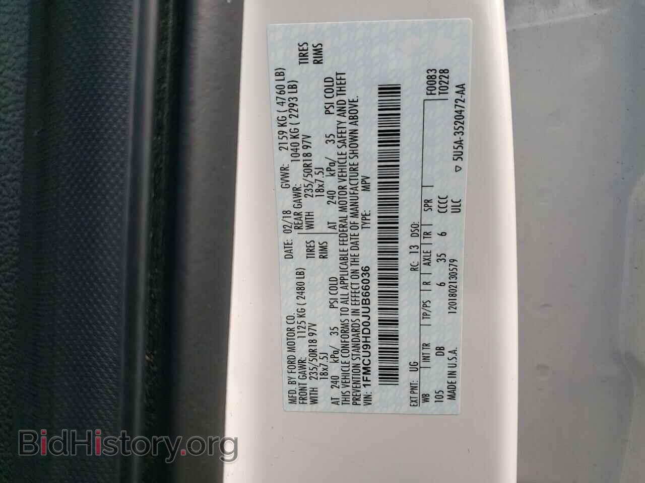 2018 FORD ESCAPE - VIN: 1FMCU9HD0JUB66036 - Фото 13