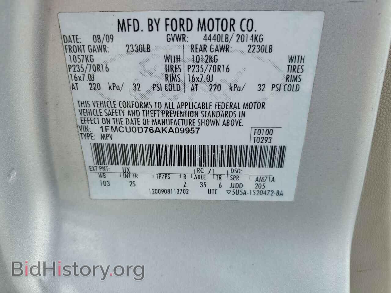2010 FORD ESCAPE - VIN: 1FMCU0D76AKA09957 - Фото 13