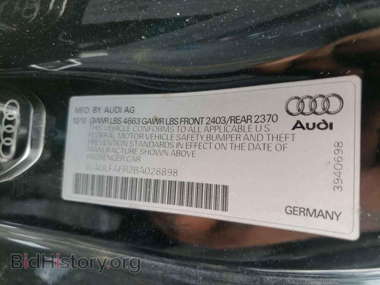 2011 AUDI A5 - VIN: WAULFAFR2BA028898 - Фото 10