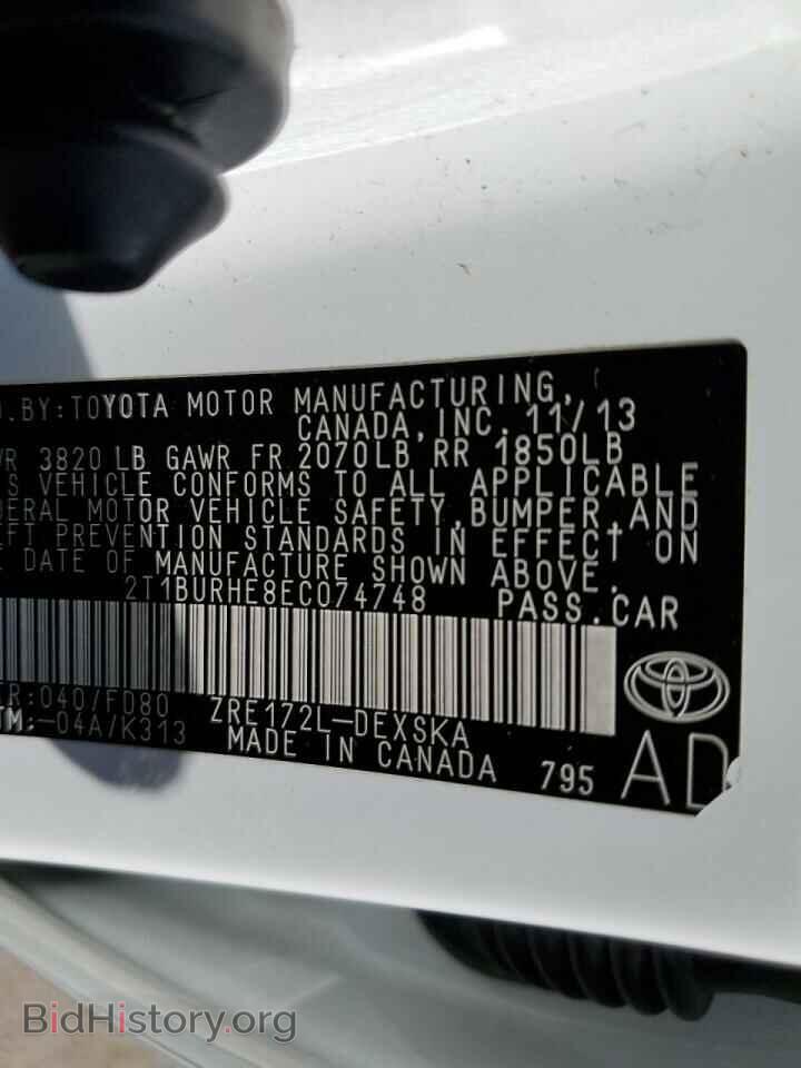 2014 TOYOTA COROLLA - VIN: 2T1BURHE8EC074748 - Фото 10