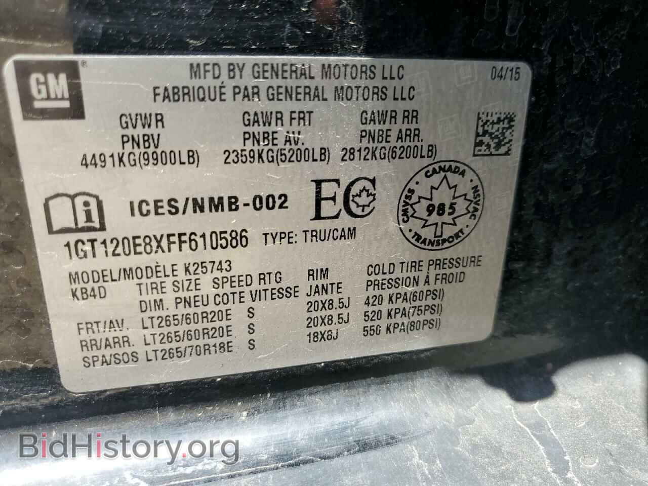 2015 GMC SIERRA - VIN: 1GT120E8XFF610586 - Фото 12