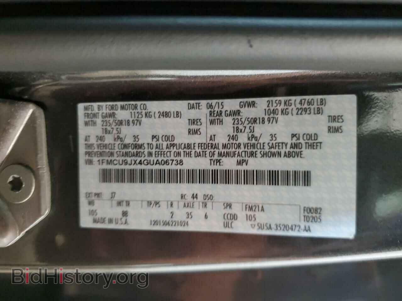2016 FORD ESCAPE - VIN: 1FMCU9JX4GUA06738 - Фото 13