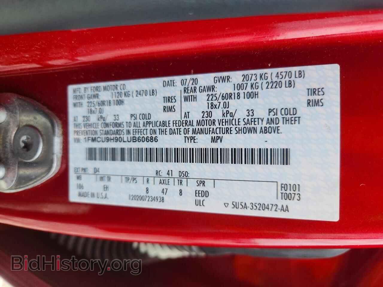 2020 FORD ESCAPE - VIN: 1FMCU9H90LUB60686 - Фото 13