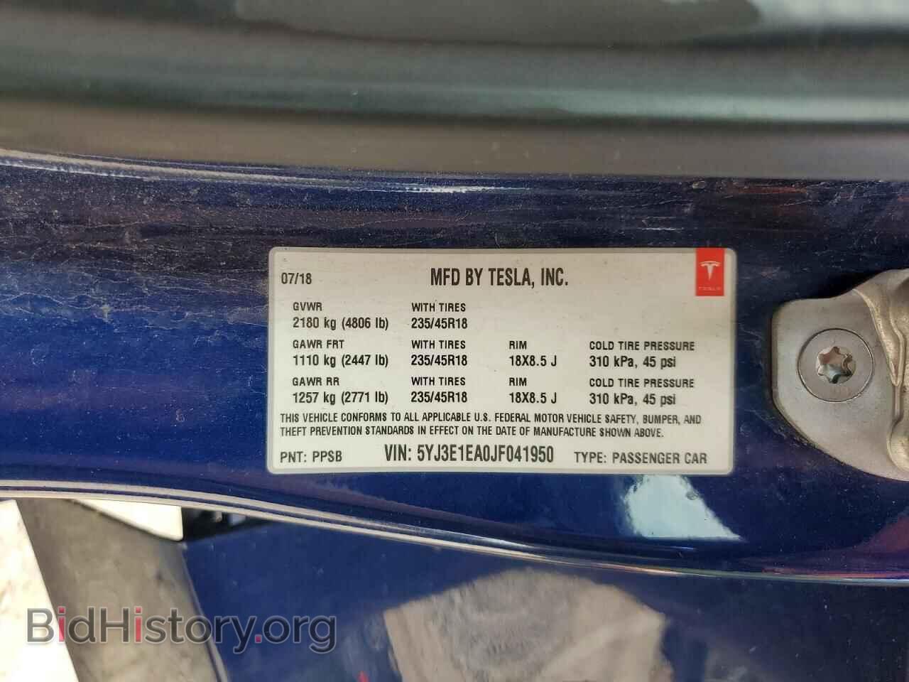 2018 TESLA MODEL 3 - VIN: 5YJ3E1EA0JF041950 - Фото 12