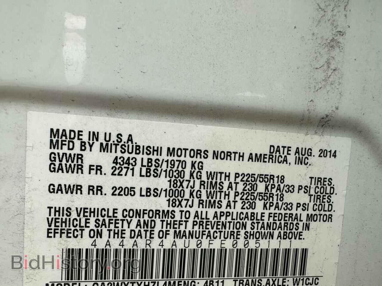 2015 MITSUBISHI OUTLANDER - VIN: 4A4AR4AU0FE005111 - Фото 10