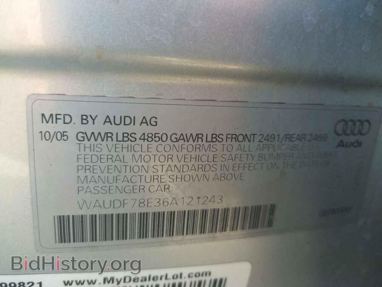 2006 AUDI A4 - VIN: WAUDF78E36A121243 - Фото 10
