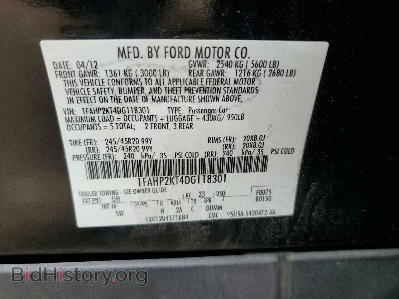 2013 FORD TAURUS - VIN: 1FAHP2KT4DG118301 - Фото 12