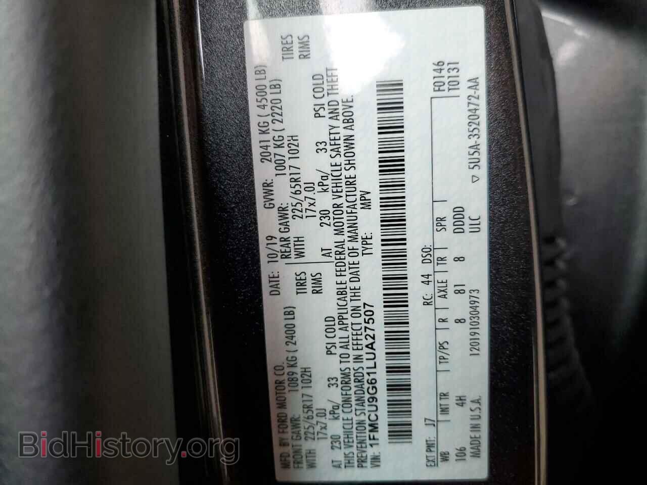 2020 FORD ESCAPE - VIN: 1FMCU9G61LUA27507 - Photo 13
