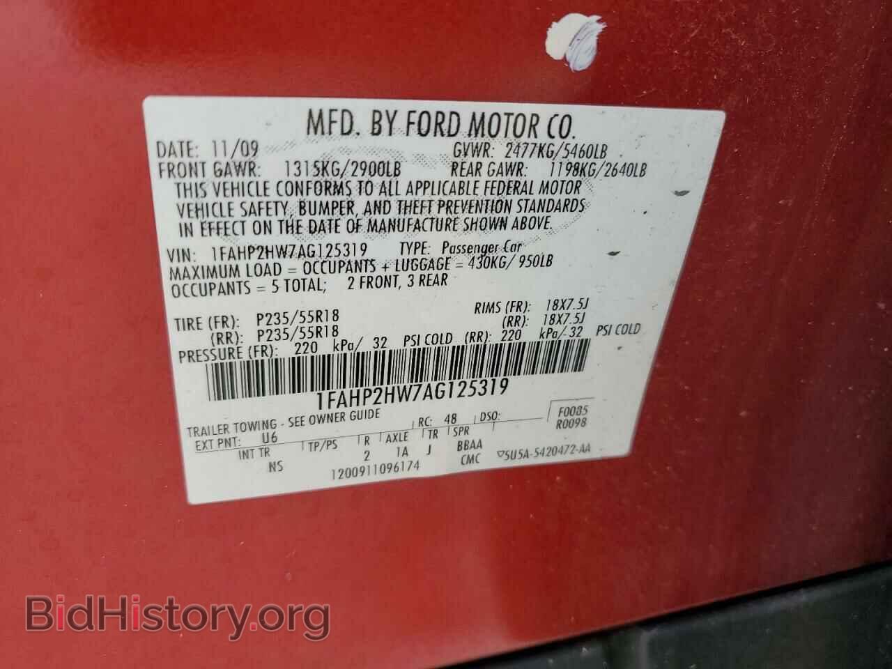 2010 FORD TAURUS - VIN: 1FAHP2HW7AG125319 - Фото 10
