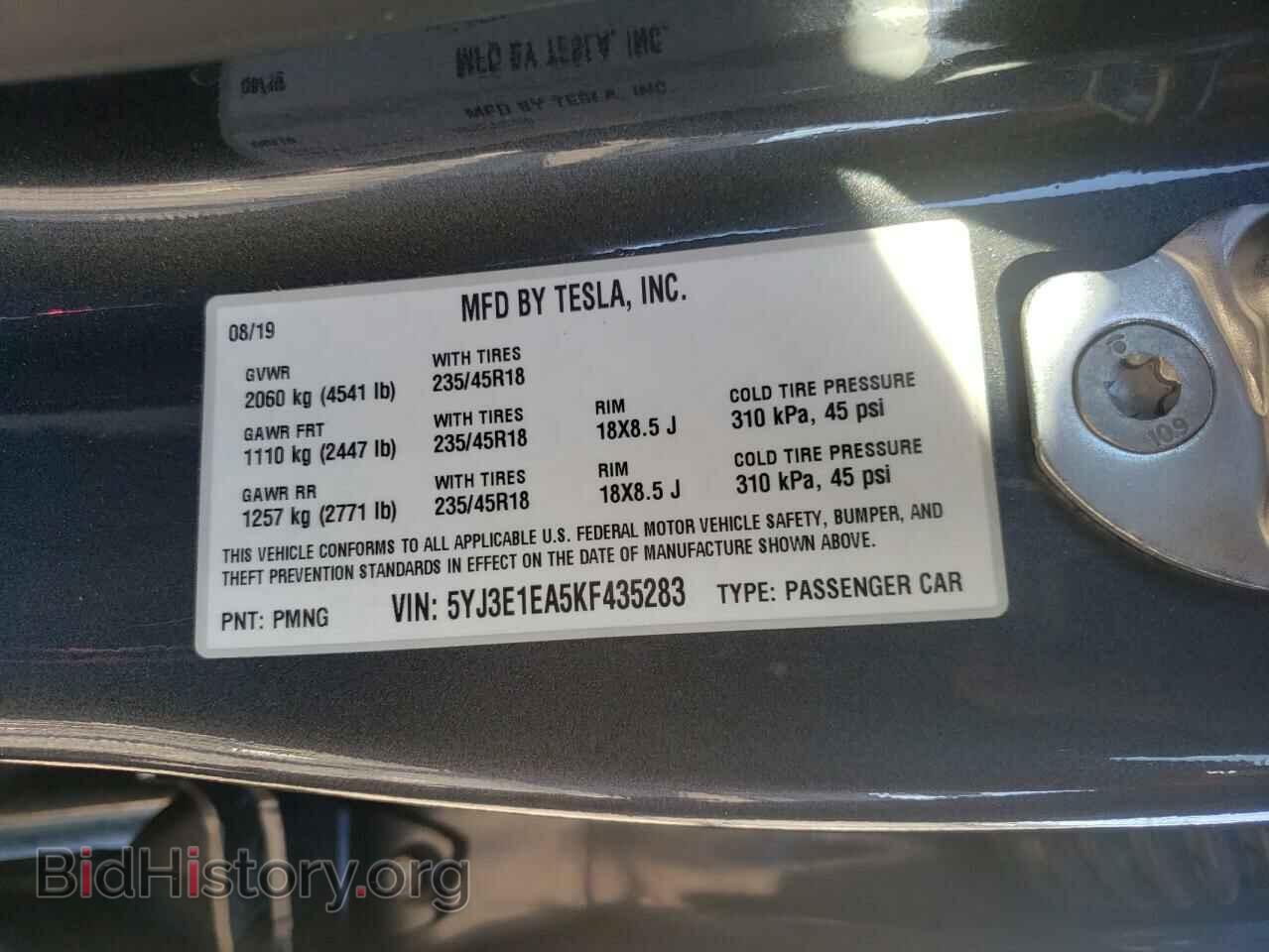 2019 TESLA MODEL 3 - VIN: 5YJ3E1EA5KF435283 - Фото 10