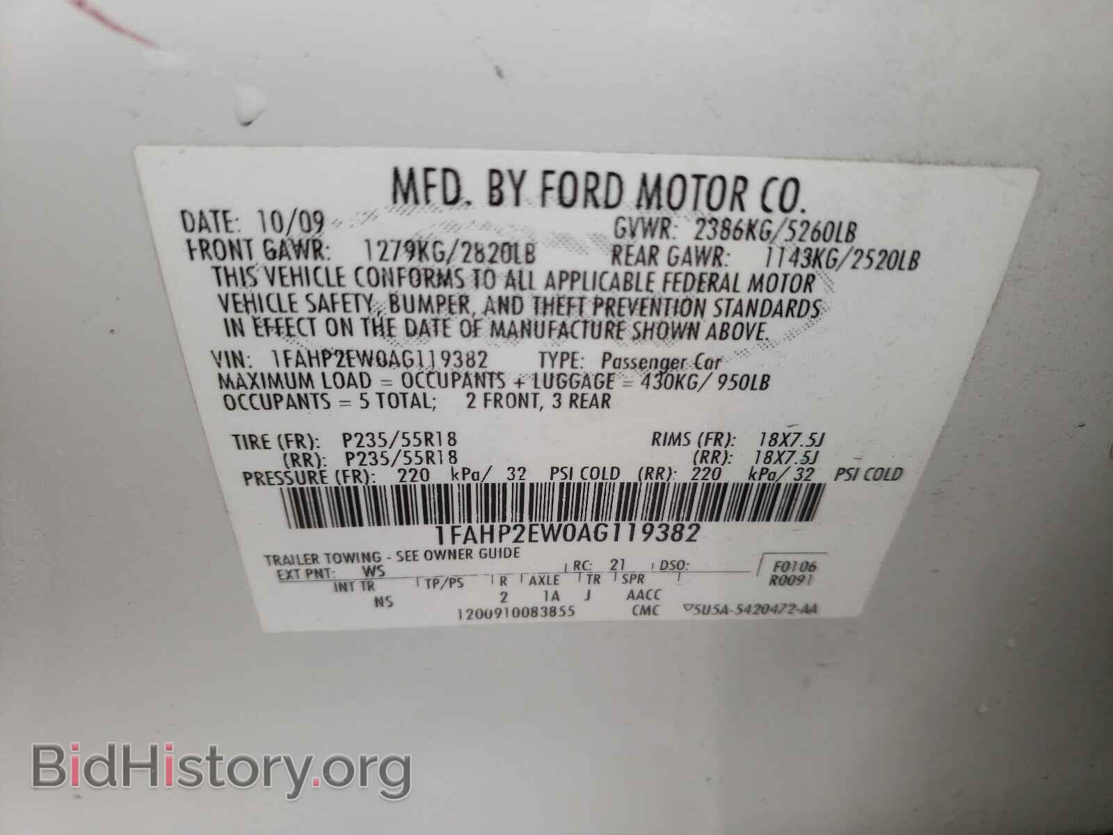 2010 FORD TAURUS - VIN: 1FAHP2EW0AG119382 - Фото 10