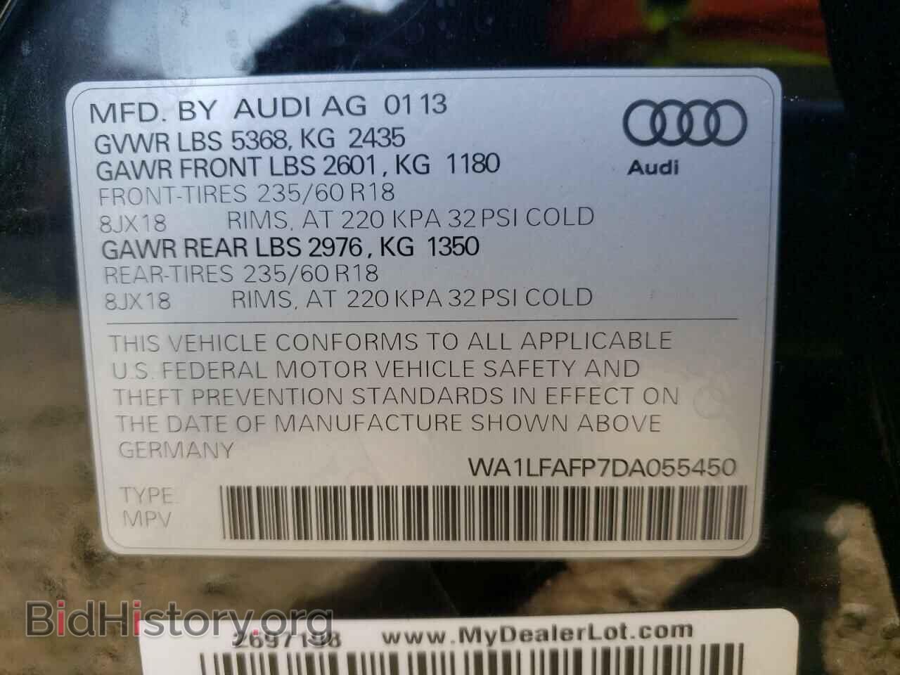 2013 AUDI Q5 - VIN: WA1LFAFP7DA055450 - Фото 10
