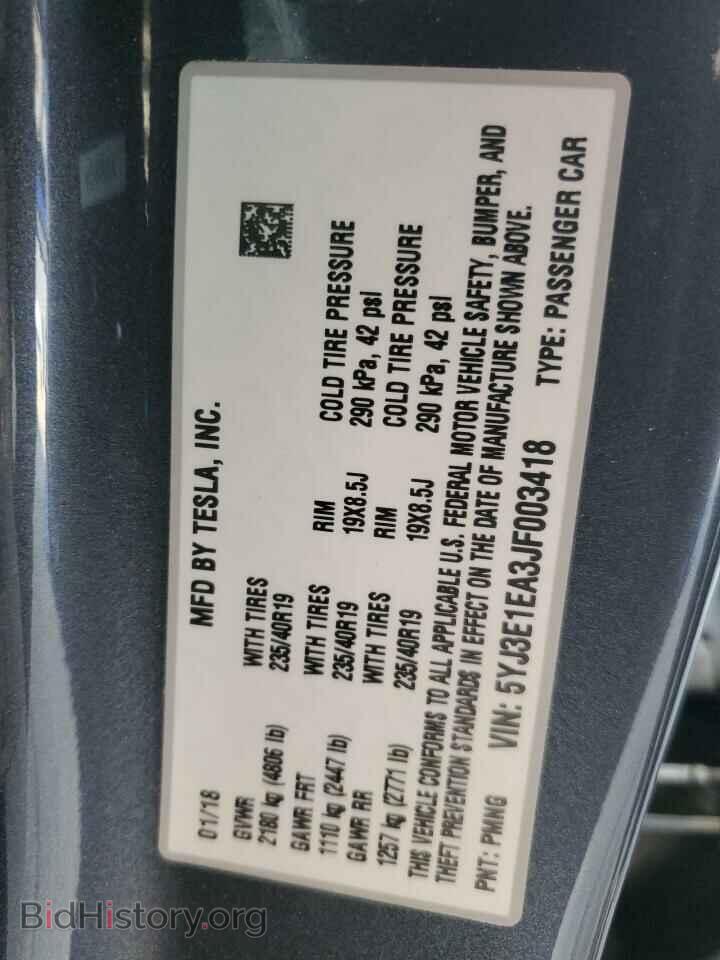 2018 TESLA MODEL 3 - VIN: 5YJ3E1EA3JF003418 - Фото 12