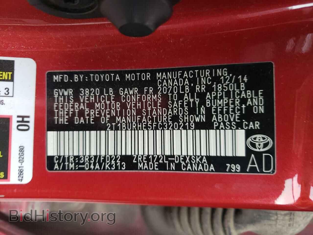 2015 TOYOTA COROLLA - VIN: 2T1BURHE5FC320219 - Фото 10
