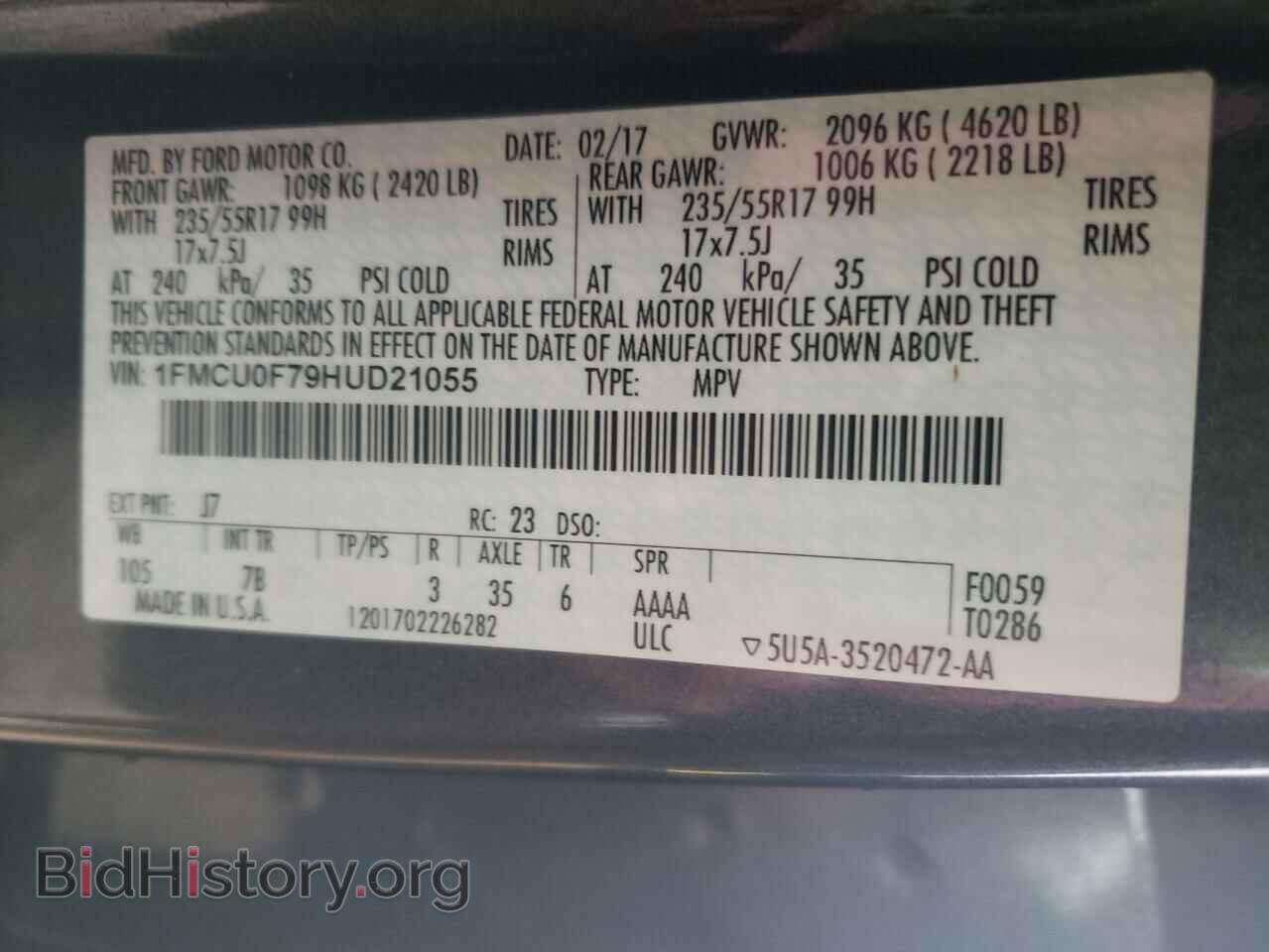 2017 FORD ESCAPE - VIN: 1FMCU0F79HUD21055 - Photo 10