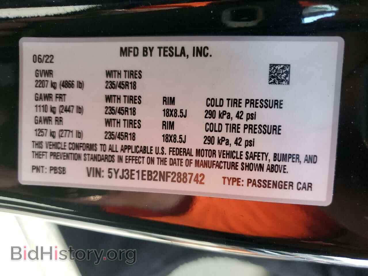 2022 TESLA MODEL 3 - VIN: 5YJ3E1EB2NF288742 - Фото 12