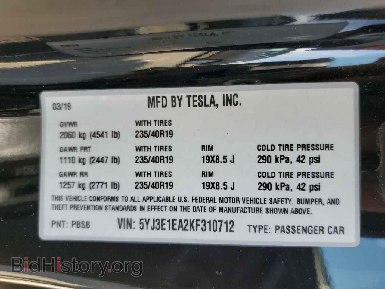 2019 TESLA MODEL 3 - VIN: 5YJ3E1EA2KF310712 - Photo 12