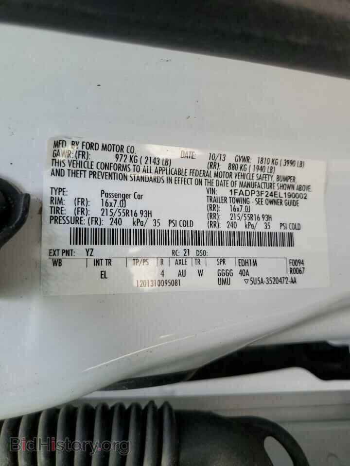 2014 FORD FOCUS - VIN: 1FADP3F24EL190002 - Фото 10