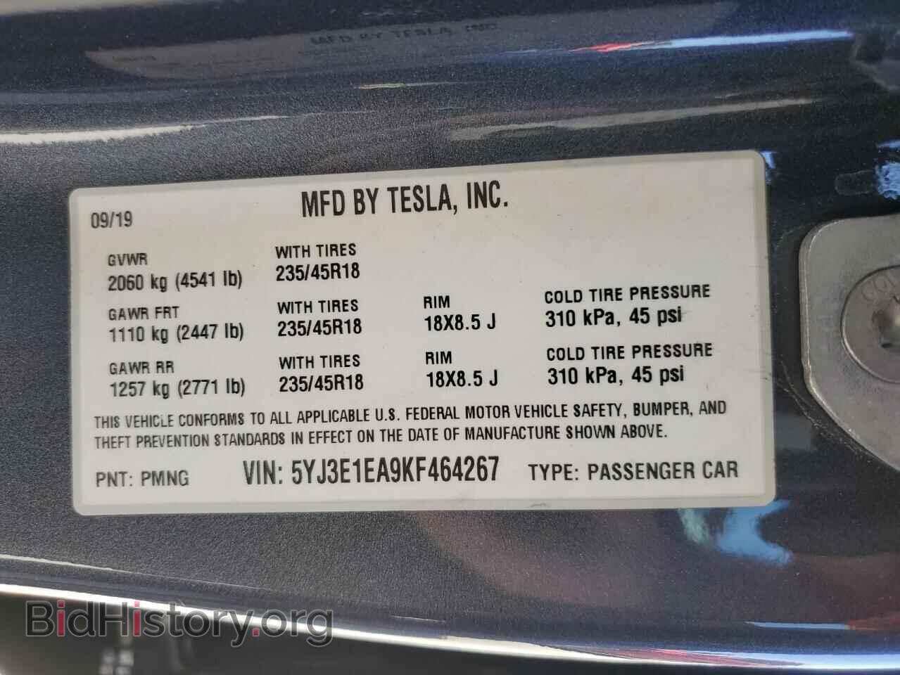 2019 TESLA MODEL 3 - VIN: 5YJ3E1EA9KF464267 - Photo 12