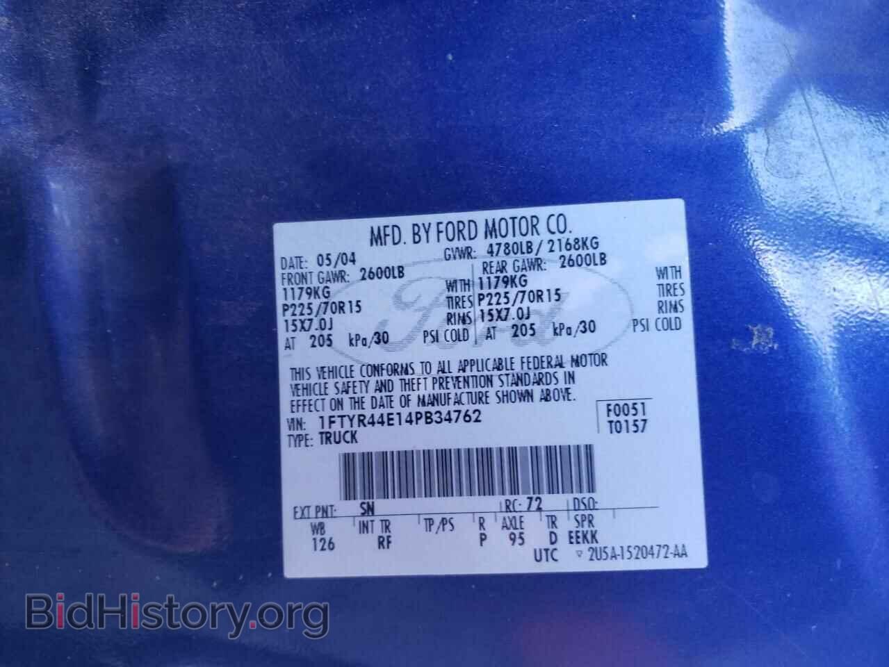 2004 FORD RANGER - VIN: 1FTYR44E14PB34762 - Фото 10