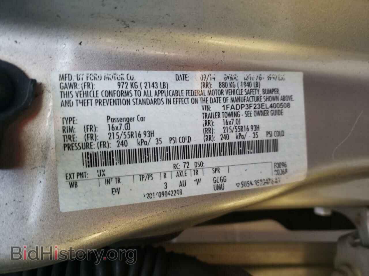 2014 FORD FOCUS - VIN: 1FADP3F23EL400508 - Фото 10