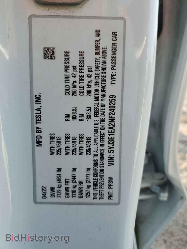 2022 TESLA MODEL 3 - VIN: 5YJ3E1EA2NF240259 - Photo 12