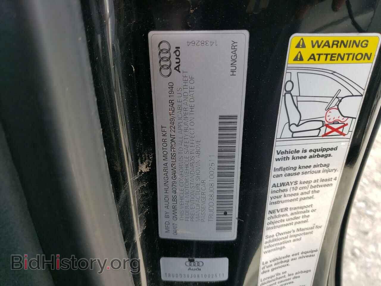 2008 AUDI TT - VIN: TRUDD38J081002511 - Фото 10