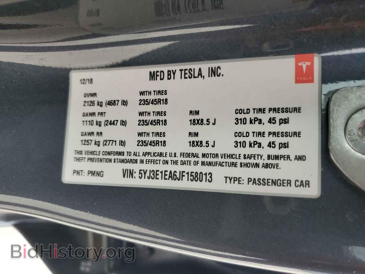 2018 TESLA MODEL 3 - VIN: 5YJ3E1EA6JF158013 - Фото 12