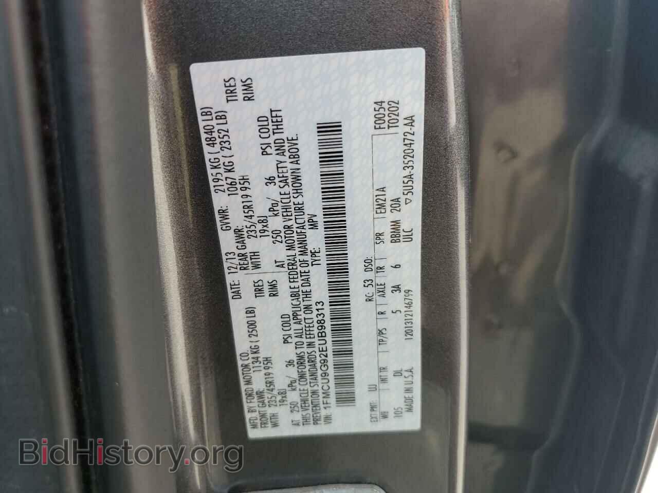 2014 FORD ESCAPE - VIN: 1FMCU9G92EUB98313 - Фото 13
