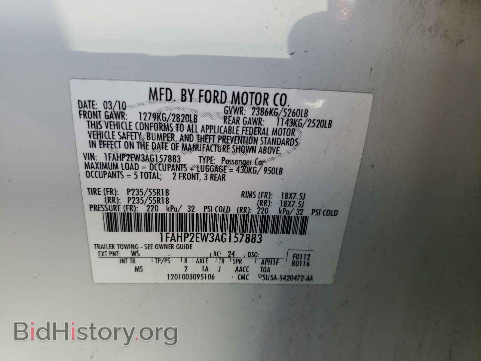 2010 FORD TAURUS - VIN: 1FAHP2EW3AG157883 - Photo 10
