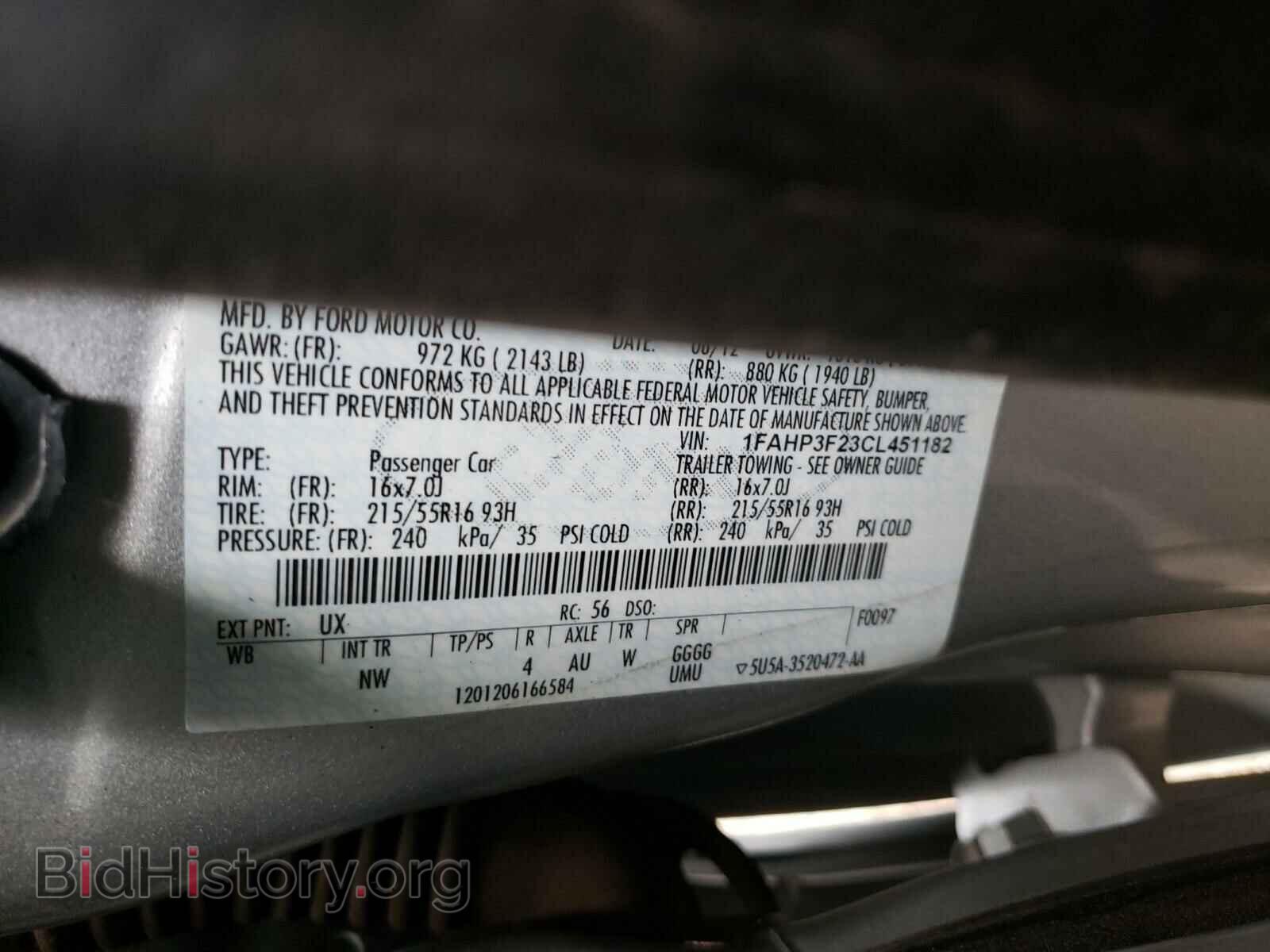 2012 FORD FOCUS - VIN: 1FAHP3F23CL451182 - Фото 10