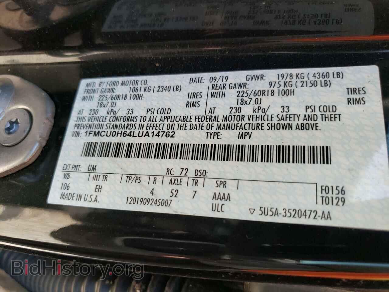 2020 FORD ESCAPE - VIN: 1FMCU0H64LUA14762 - Фото 10