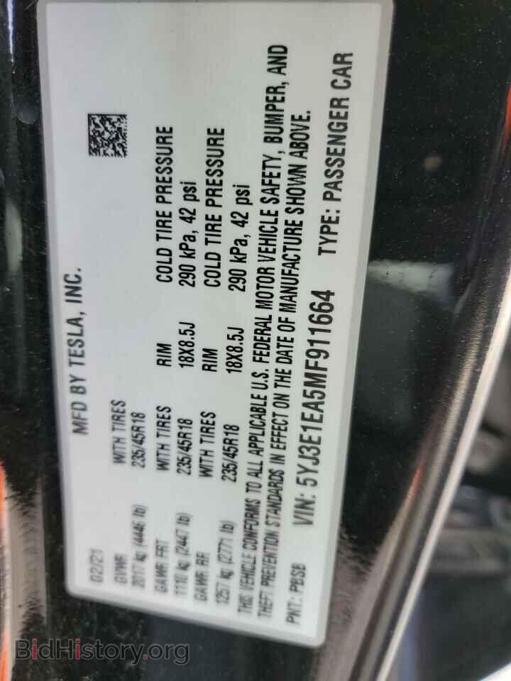 2021 TESLA MODEL 3 - VIN: 5YJ3E1EA5MF911664 - Photo 10