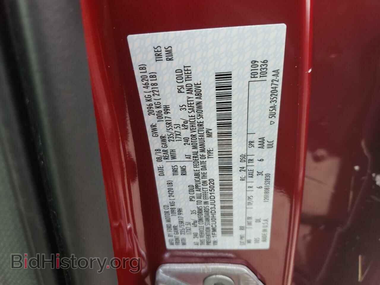 2018 FORD ESCAPE - VIN: 1FMCU0HD3JUD15020 - Фото 10