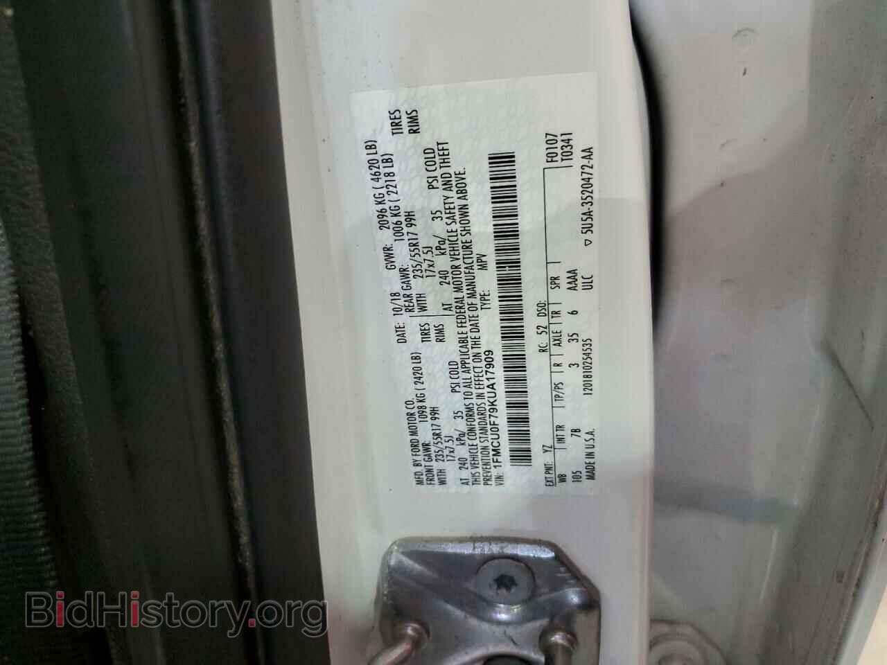 2019 FORD ESCAPE - VIN: 1FMCU0F79KUA17909 - Фото 13