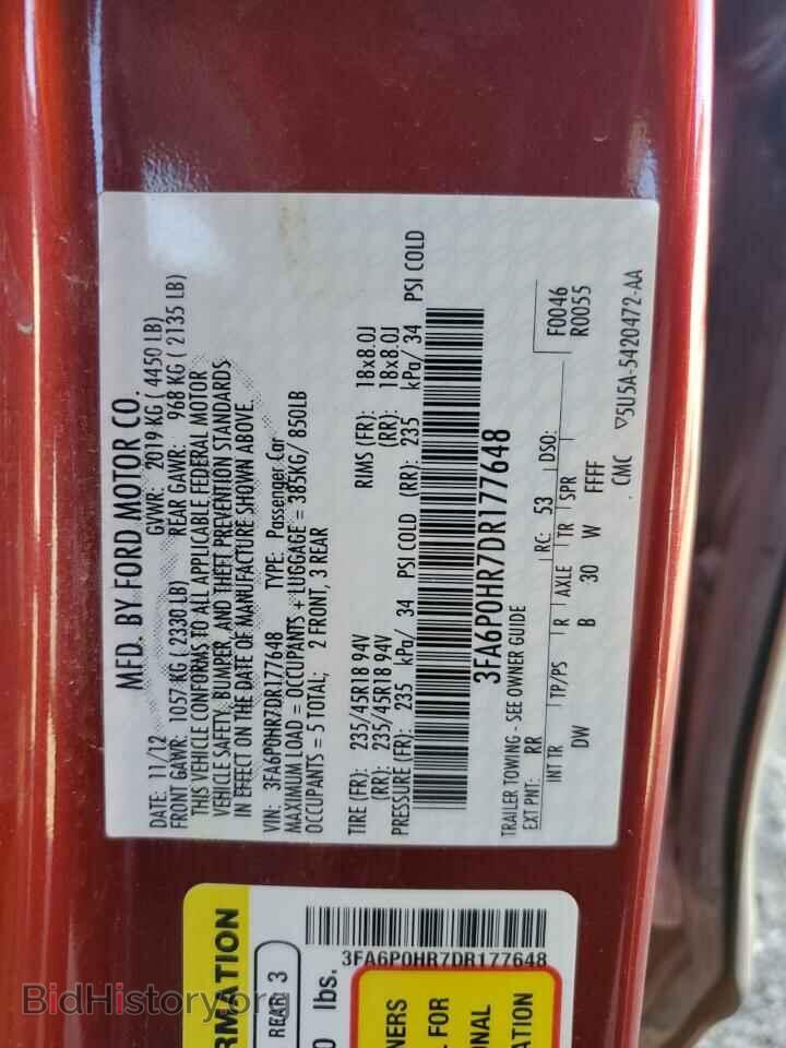 2013 FORD FUSION - VIN: 3FA6P0HR7DR177648 - Фото 12
