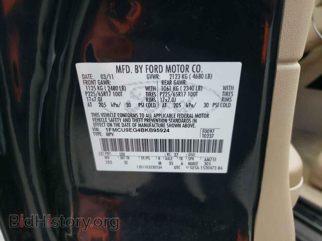 2011 FORD ESCAPE - VIN: 1FMCU9EG4BKB95924 - Фото 13