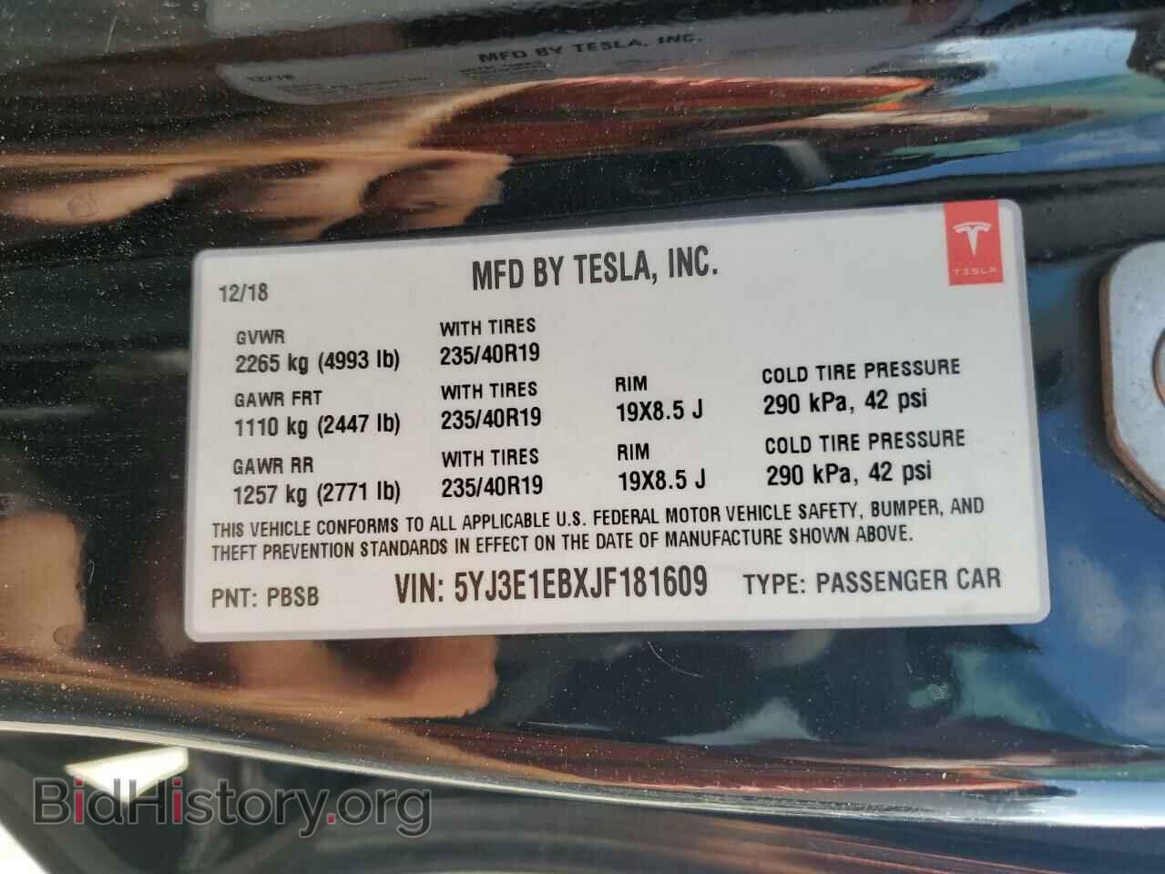 2018 TESLA MODEL 3 - VIN: 5YJ3E1EBXJF181609 - Фото 13