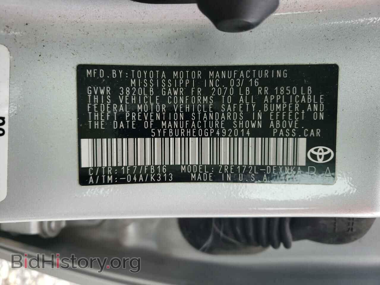 2016 TOYOTA COROLLA - VIN: 5YFBURHE0GP492014 - Фото 10