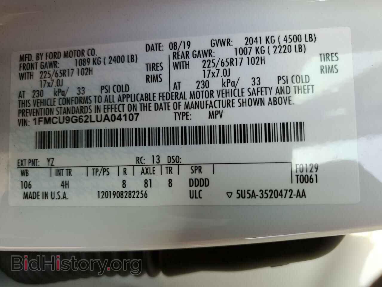2020 FORD ESCAPE - VIN: 1FMCU9G62LUA04107 - Photo 10