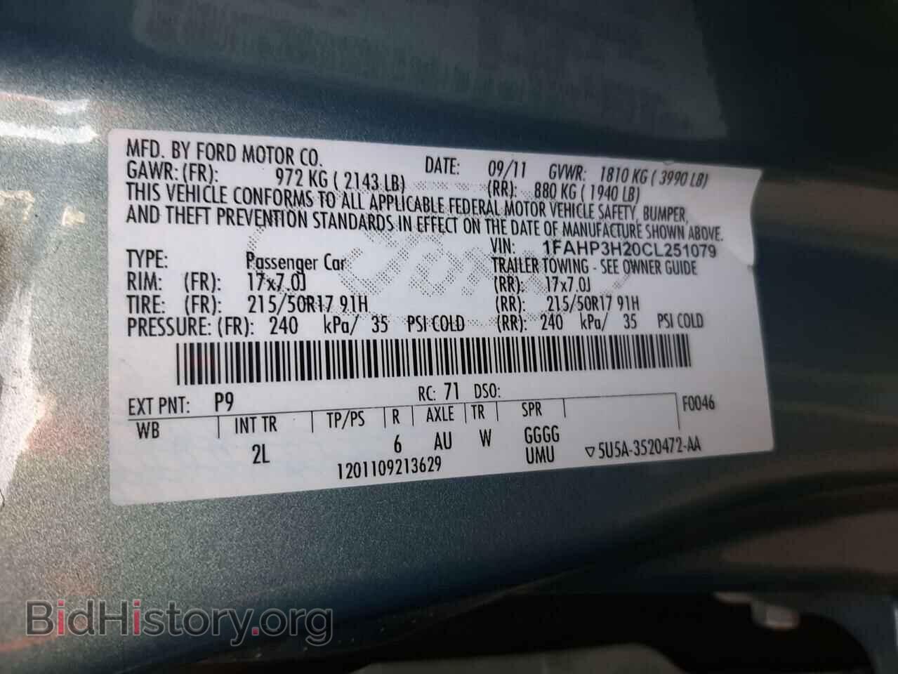 2012 FORD FOCUS - VIN: 1FAHP3H20CL251079 - Фото 10